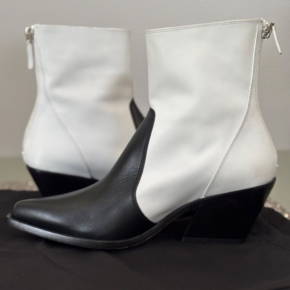 Givenchy Leather Cowboy Boots Color Block Black and White Western Ankle Bootie - Picture 13 of 14